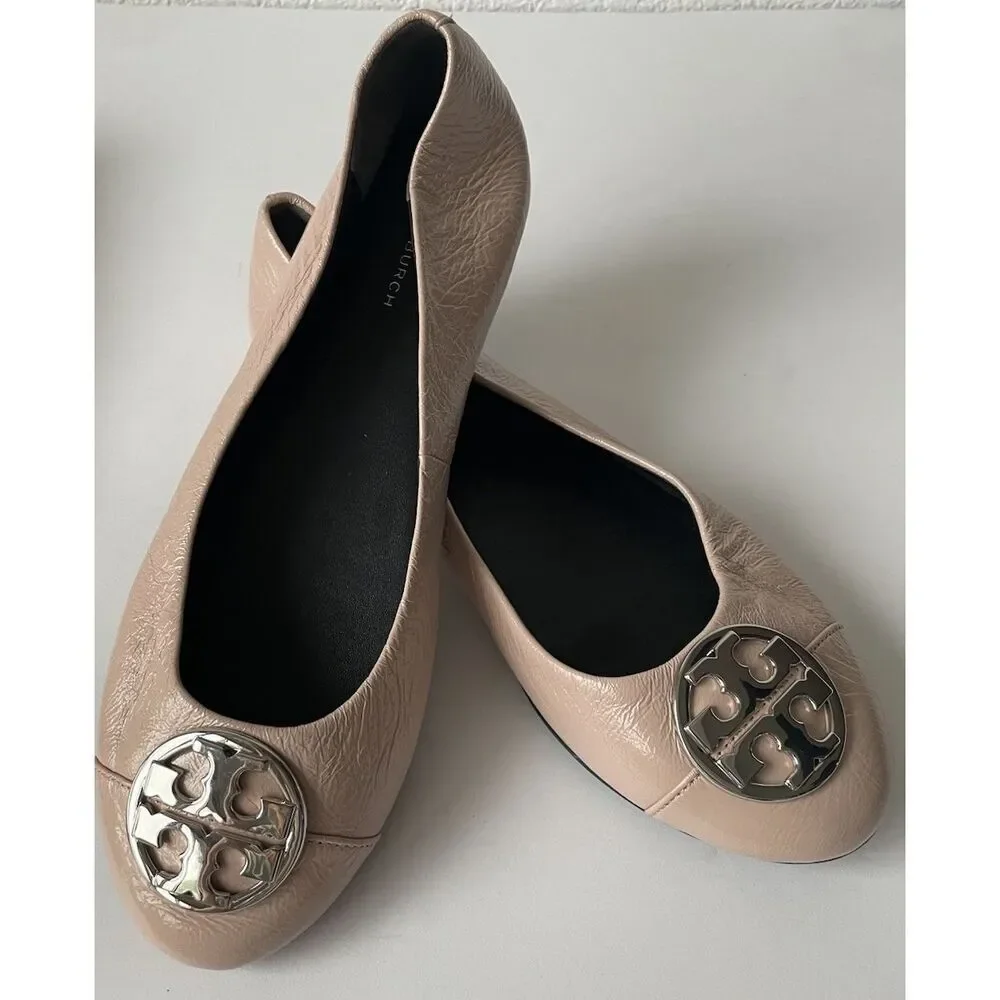 NEW TORY BURCH CHELSEA CAP TOE LEATHER BALLET FLAT IN SHELL PINK US SIZE 7.5